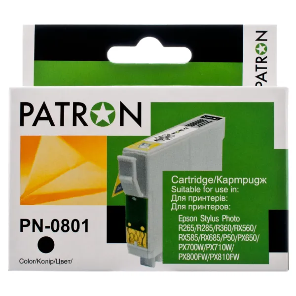 Картридж сумісний Epson T0801 (C13T08014010/C13T08014011) 340 арк, чорний Patron (PN-0801)