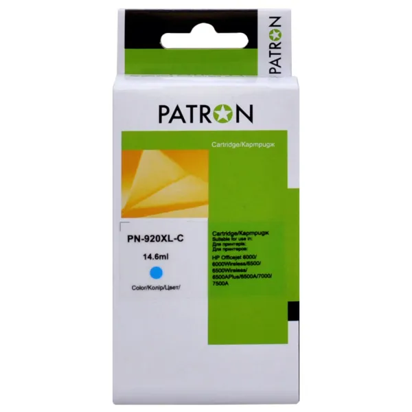 Картридж совместимый HP 920XL (CD972AE) 980 стр, голубой Patron (PN-920XL-C)