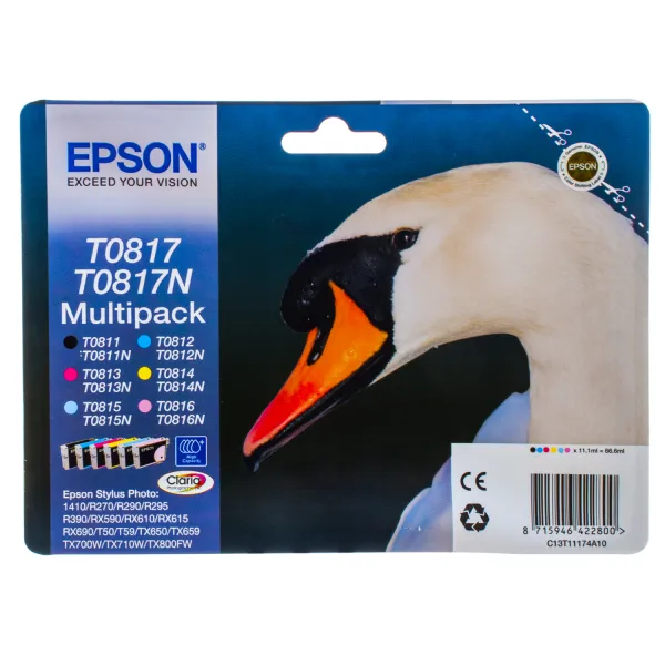 Комплект картриджей T08174A/T11174A черный, голубой, пурпурный, желтый, светло голубой, светло пурпурный Epson (C13T11174A10)
