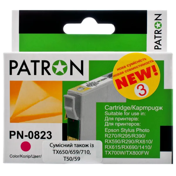 Картридж совместимый Epson T0813/T0823 XL (C13T11134A10/C13T11234A10) 460 стр, пурпурный Patron (PN-0823)