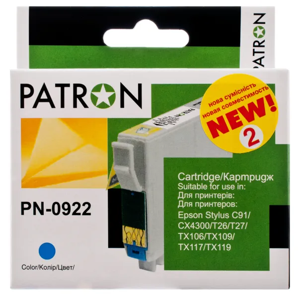 Картридж совместимый Epson T0922/T1082 (C13T10824A10) 500 стр, голубой Patron (PN-0922)