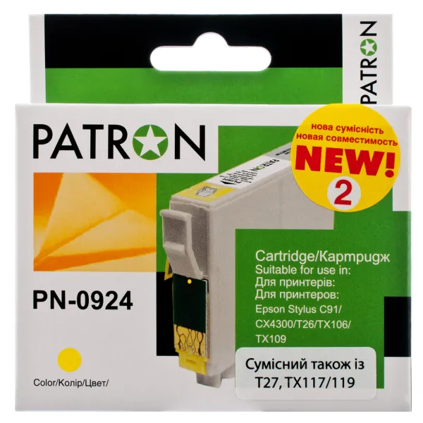 Картридж совместимый Epson T0924/T1084 (C13T10844A10) 490 стр, желтый Patron (PN-0924)