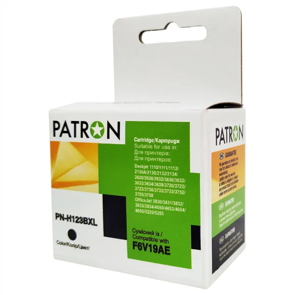 Картридж совместимый HP 123XL (F6V17AE/F6V19AE) 480 стр, черный Patron (PN-H123BXL)