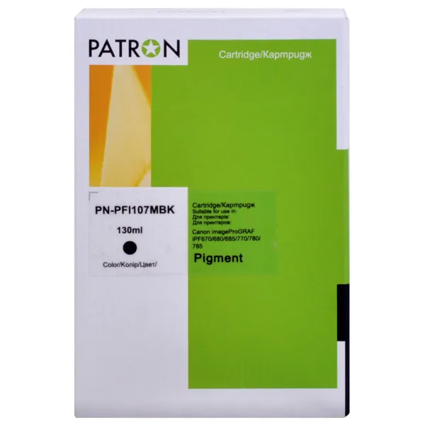 Картридж совместимый Canon PFI-107MBK (6704B001) 130 мл, матовый черный Patron (PN-PFI107MBK)