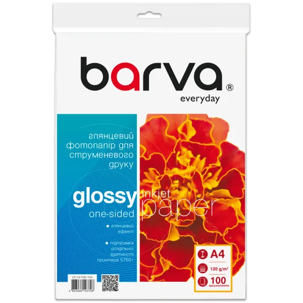 Фотобумага глянцевая 120 г/м2, A4, 100 л Everyday Barva (IP-CE120-134)