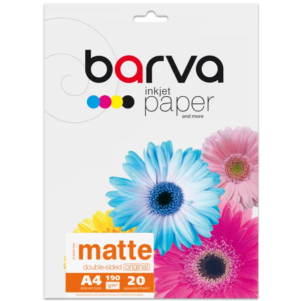 Фотобумага матовая двусторонняя 190 г/м2, А4, 20 л Original Barva (IP-B190-T02)