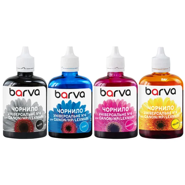 Комплект чернил для Canon/HP/Lexmark универсальные №4 4x90 г, водорастворимые, BK/C/M/Y Barva (CU4-090-MP)
