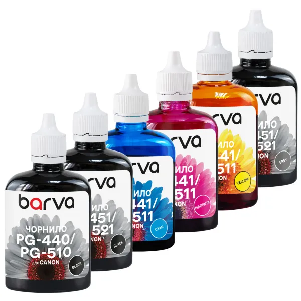 Комплект чорнил сумісних для Canon PGI-425PGBK + CLI-426BK/C/M/Y/GY спеціальні 6x90 г, пігментне/водорозчинні, PGBK/BK/C/M/Y/GY Barva (CPGI425-6-090-MP)