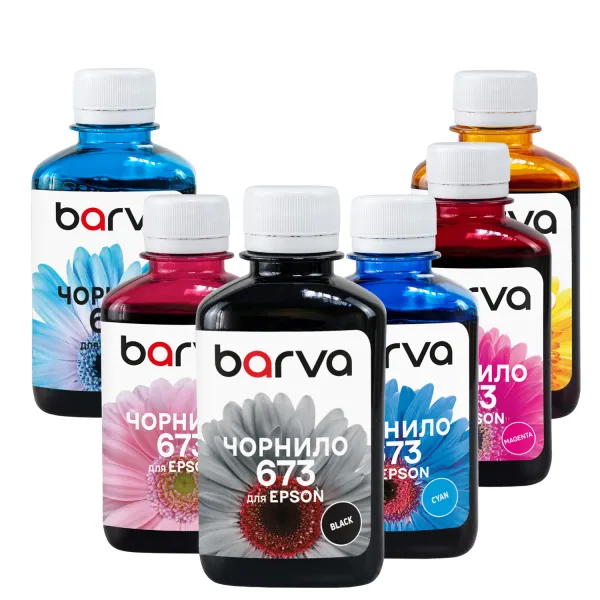 Комплект чернил совместимых для Epson 673 специальные 6х180 г, водорастворимые, BK/C/M/Y/LC/LM Barva (L800-180-MP)