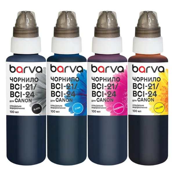 Комплект чернил для Canon BCI-21/BCI-24 специальные 4x100 мл, водорастворимые, BK/C/M/Y Barva (C24-100-MP)