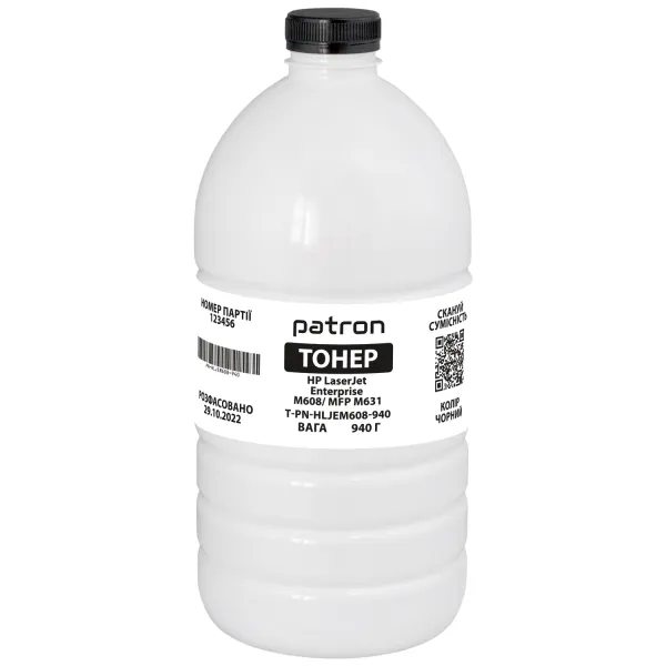 Тонер HP LJ Enterprise M608/MFP M631 флакон, 940 г Patron (PN-HLJEM608-940)