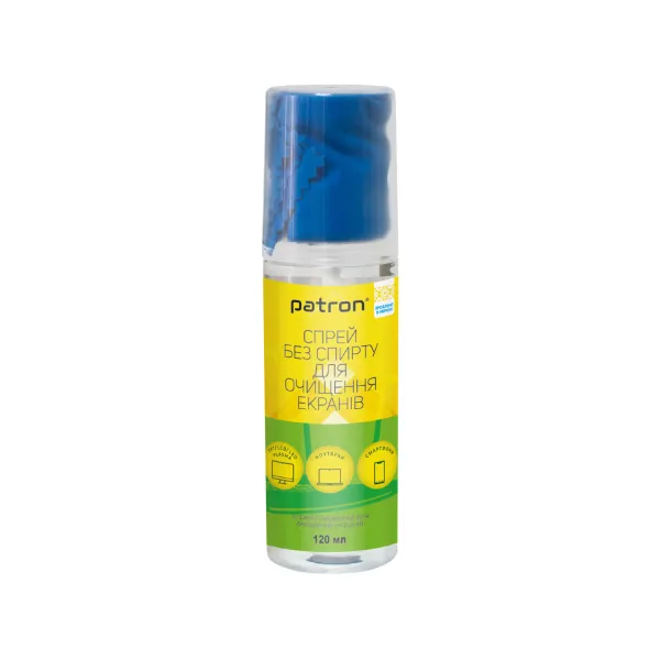 Набор для очистки экранов бесспиртовой 2в1 (Спрей 120 мл + Салфетка) Patron (F3-022)