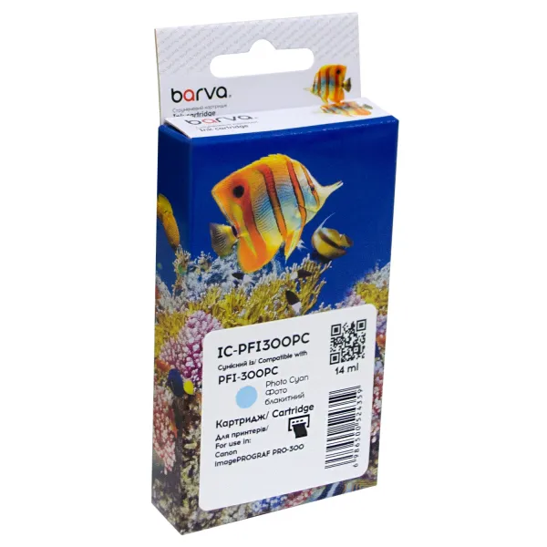 Картридж совместимый Canon PFI-300PC (4197C001) 625 стр, фото голубой Barva (IC-PFI300PC)