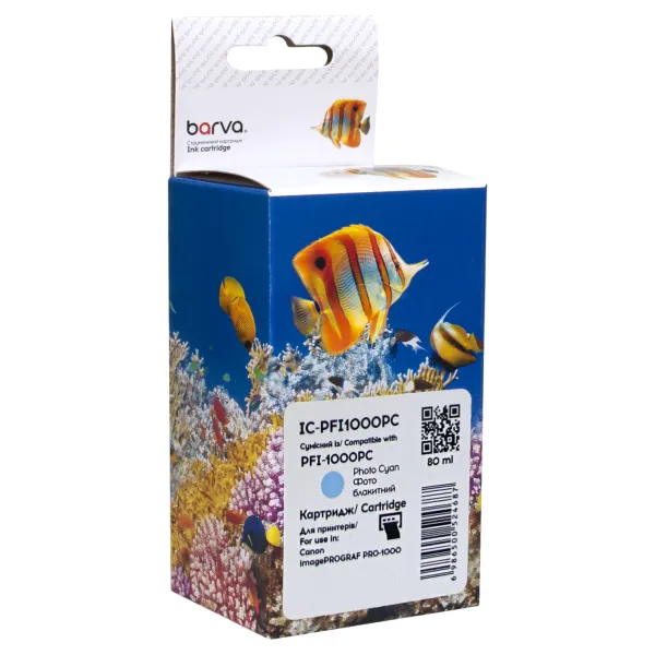 Картридж сумісний Canon PFI-1000PC (0550C001) 80 мл, фото блакитний Barva (IC-PFI1000PC)