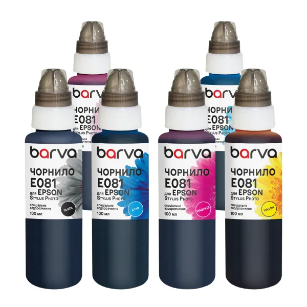 Комплект чернил для Epson T048/T080/T081 специальные 6х100 мл, водорастворимые, BK/C/M/Y/LC/LM Barva (E081-100-MP)