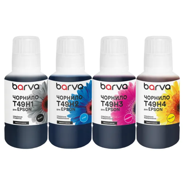 Комплект чернил для Epson T49Hx специальные 4х140 мл, OneKey, пигментные/водорастворимые, BK/C/M/Y Barva (ET49H-140-MP)