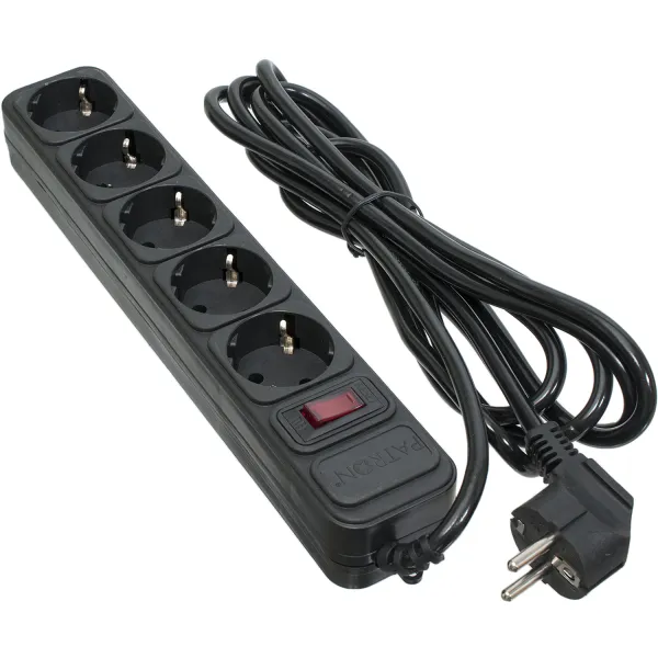 Фильтр сетевой 5 розеток, 3 м, черный, 3*1мм2 Patron (SP-1053)