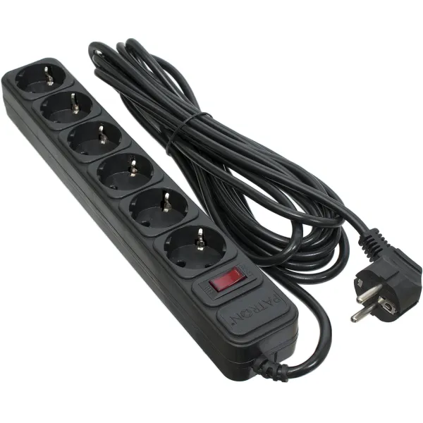 Фільтр мережевий 6 розеток, 5 м, чорний, 3*1мм2 Patron (SP-1065)