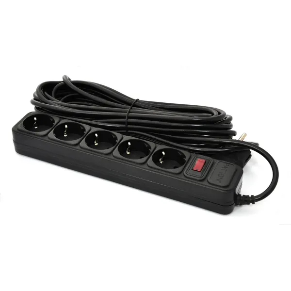 Фильтр сетевой 5 розеток, 10 м, черный, 3*1мм2 Patron (SP-10510)