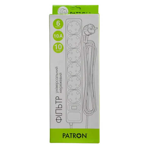 Фільтр мережевий 6 розеток, 10 м, чорний, 3*1мм2 Patron (SP-10610) - Фото 2