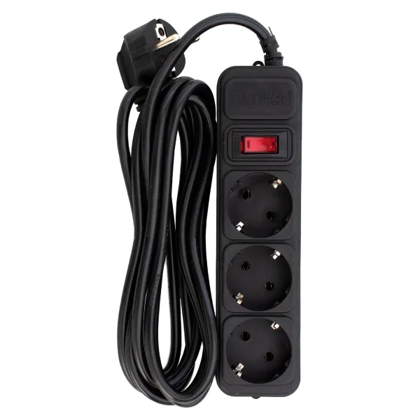 Фільтр мережевий 3 розетки, 3 м, 10 А, 250 В, 3*1мм2, чорний Patron (SP-1033)