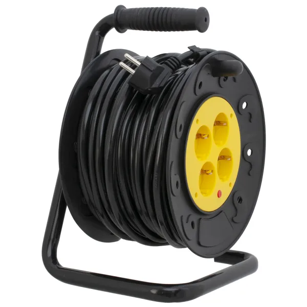 Подовжувач мережевий на котушці, 4 розетки, 10 А, 250 В, 3*2,5 мм2, 25 метрів, чорно-жовтий Patron (PN-CAB-REL-25B-4)