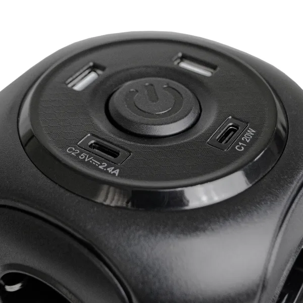 Фільтр мережевий 8 розеток + 2 х USB, 2 x USB-C, вежа, 3 м, 16 А, 250 В, чорний Patron Power (SP-1683-USBT) - Фото 2