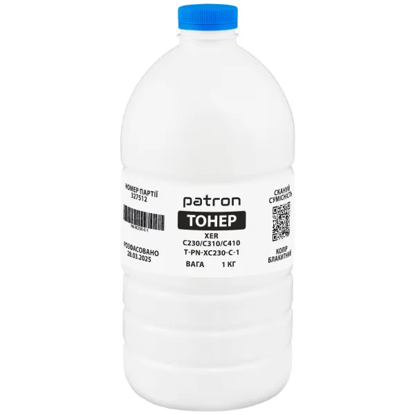 Тонер XER C230/C310/C410 флакон, 1 кг, блакитний Patron (PN-XC230-C-1)